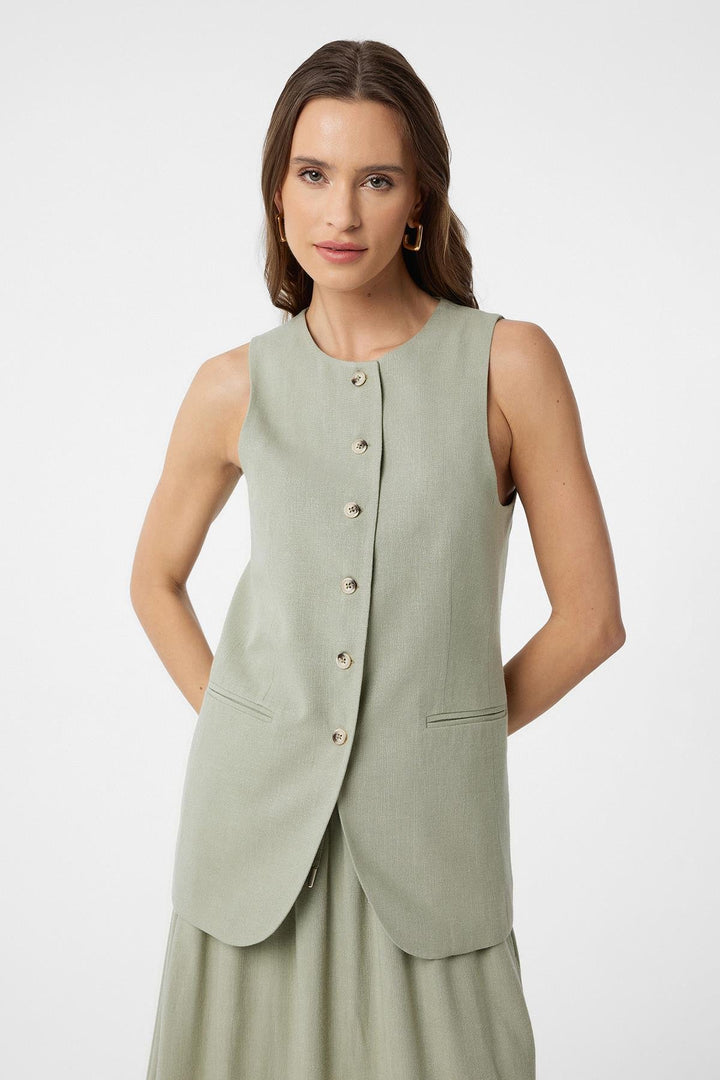 ANT Antioch Haki Linen Blend Women's Long Vest - Rainham