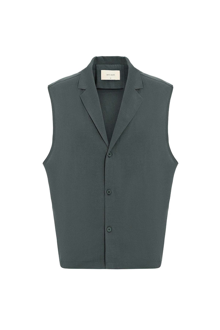 ANT Antioch Haki Linen Blend Sleeveless Men's Shirt - Woodbridge