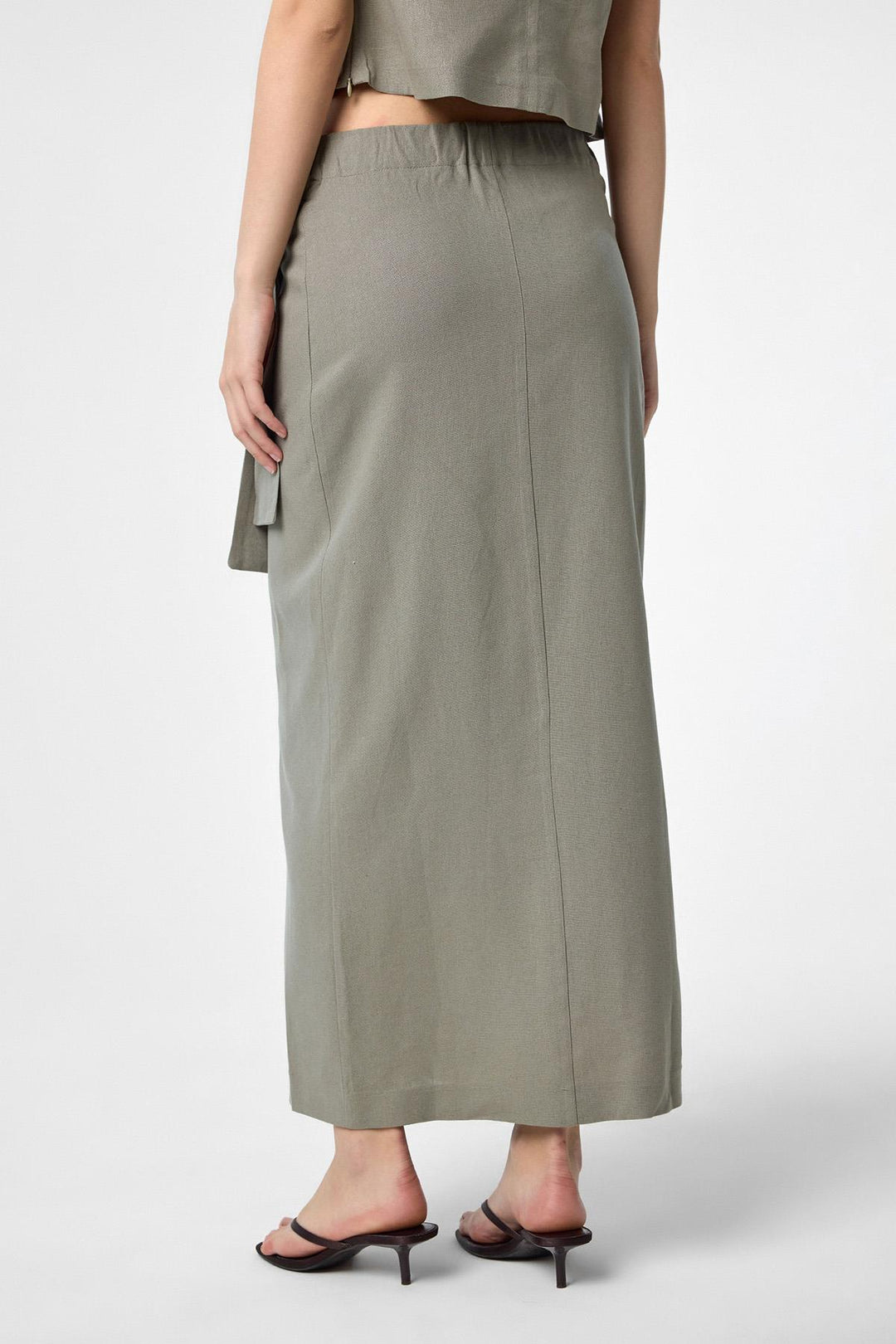 ANT Antioch Haki Belted Skirt with Linen Blend - Kenton
