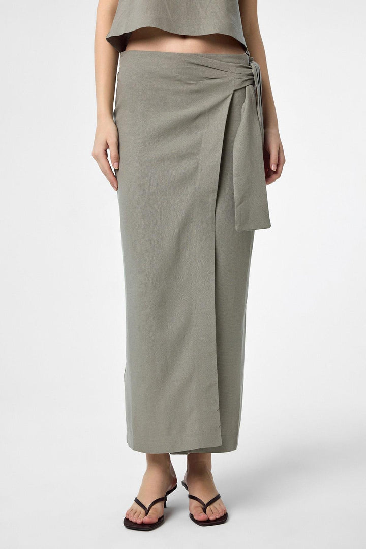 ANT Antioch Haki Belted Skirt with Linen Blend - Kenton