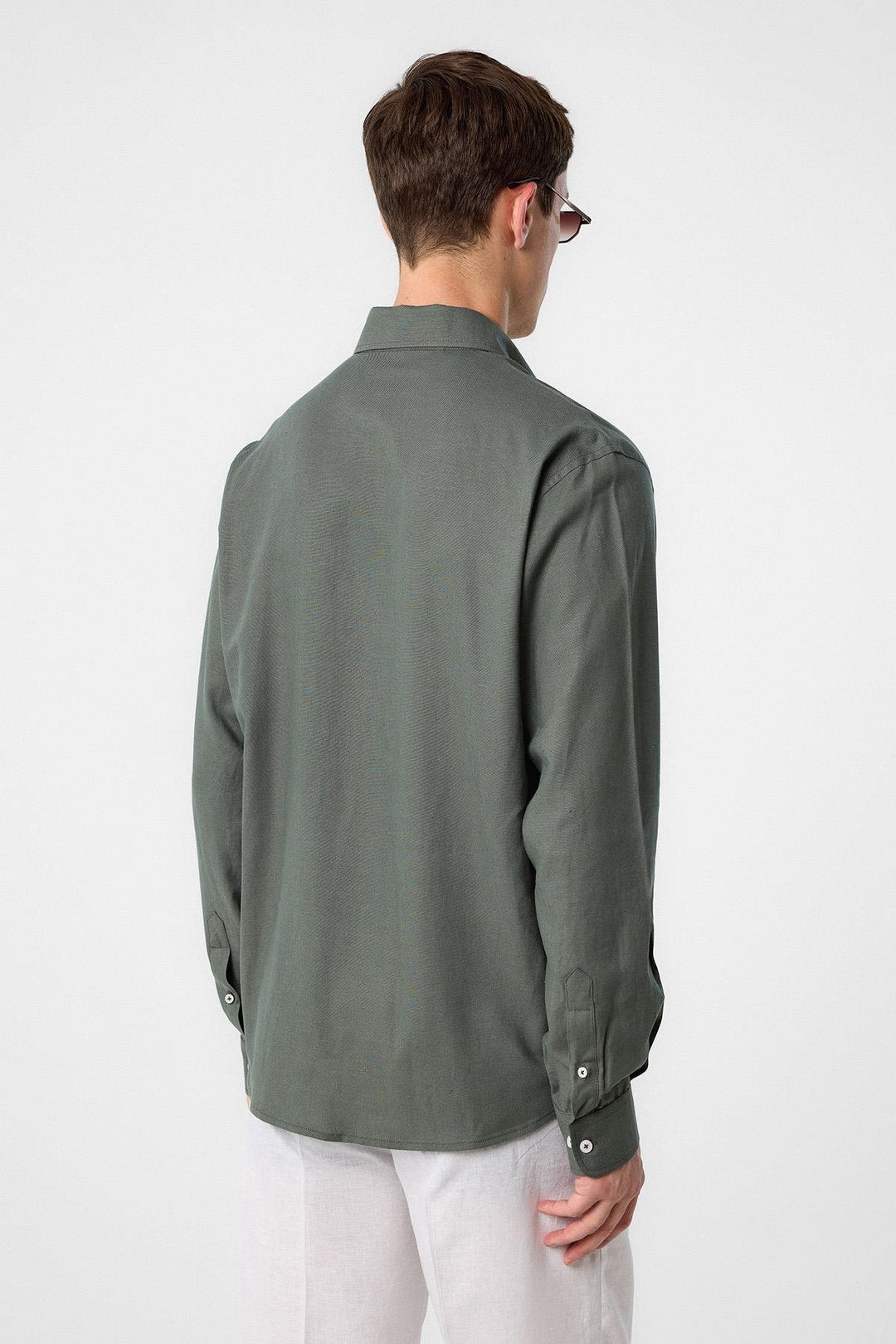 ANT Antioch Men's Shirt with Haki Linen Collar and Buttoned Neck - Gravesend