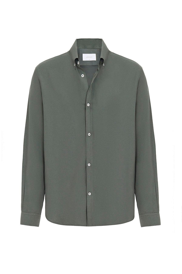ANT Antioch Men's Shirt with Haki Linen Collar and Buttoned Neck - Gravesend