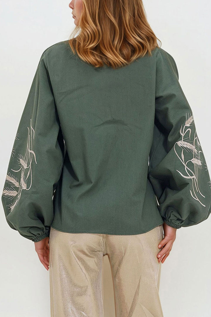 Poplin Weave Shirt with Embroidered Khaki Sleeves BCHESQ-251033 - Prattville