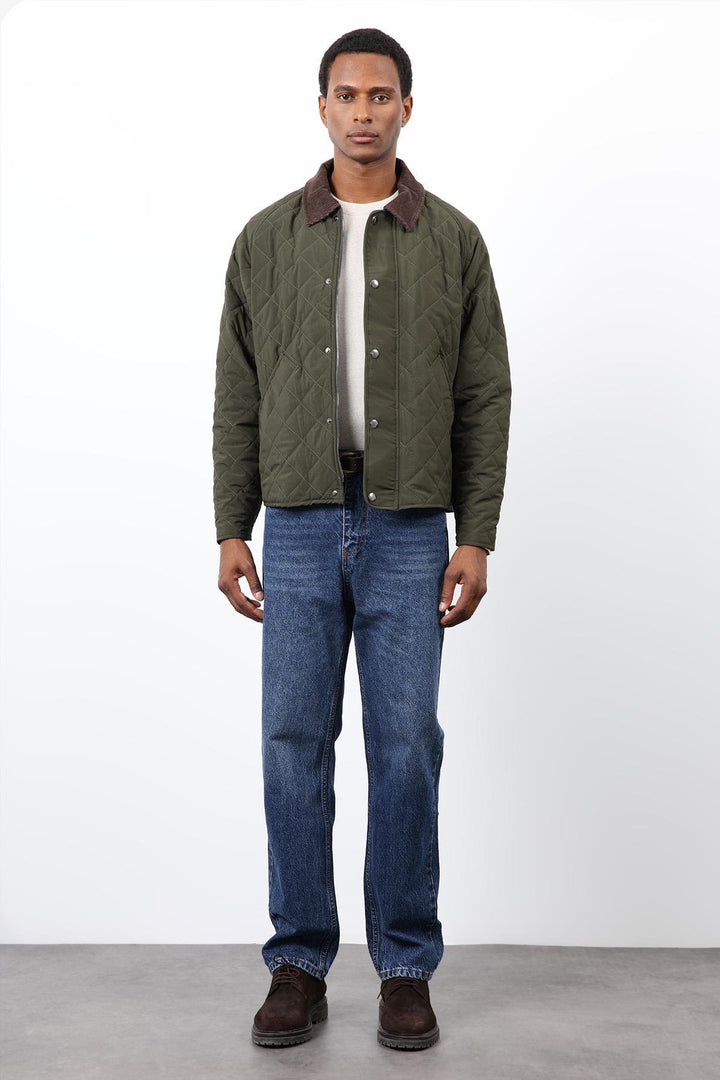 ANT Antioch Haki Kontrast Yaka Baklava Desenli Erkek Mont - North Las Vegas