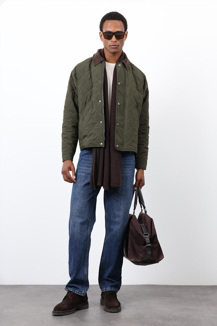 ANT Antioch Haki Kontrast Yaka Baklava Desenli Erkek Mont - North Las Vegas