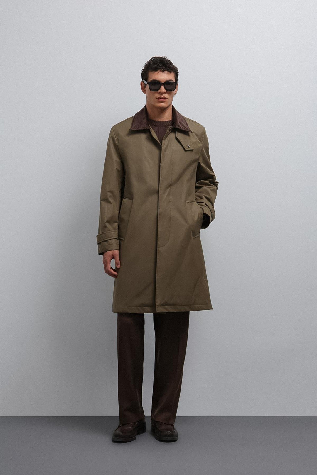 ANT Antioch Haki Contrast Collar Technical Men's Trench Coat - Bastia