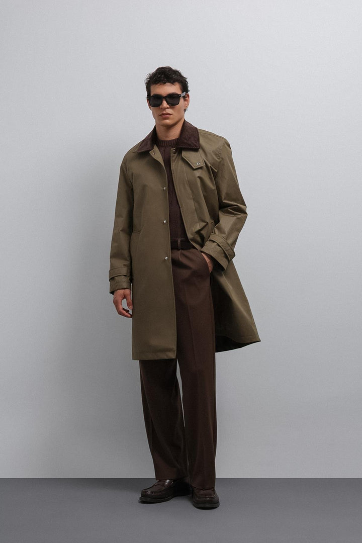 ANT Antioch Haki Contrast Collar Technical Men's Trench Coat - Bastia