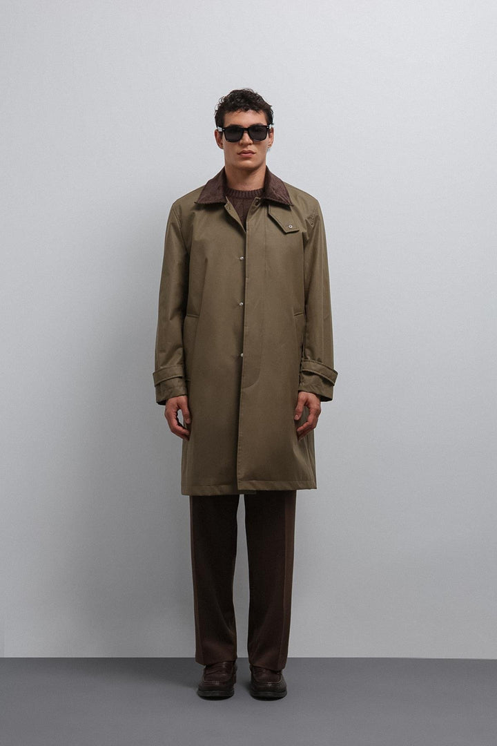 ANT Antioch Haki Contrast Collar Technical Men's Trench Coat - Bastia