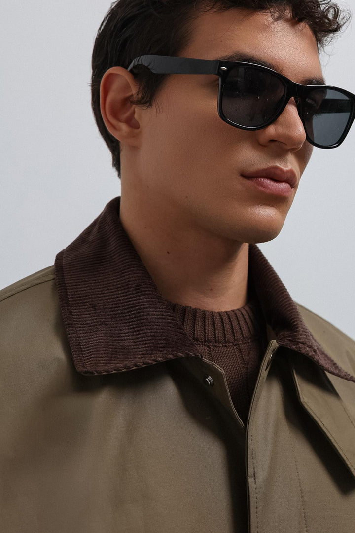 ANT Antioch Haki Contrast Collar Technical Men's Trench Coat - Bastia