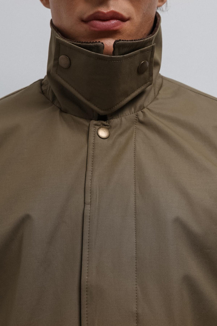 ANT Antioch Haki Contrast Collar Technical Men's Trench Coat - Bastia