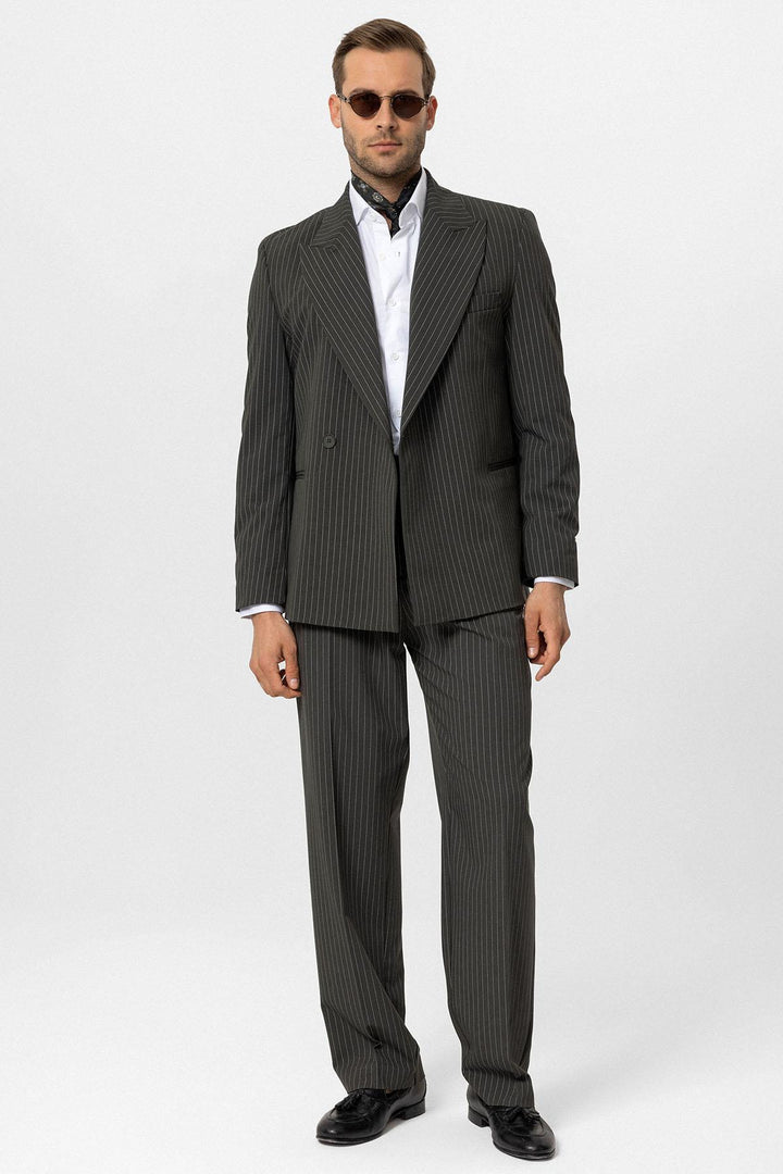 ANT Antioch Khaki Cross Closure Striped Men's Blazer Jacket - Metz