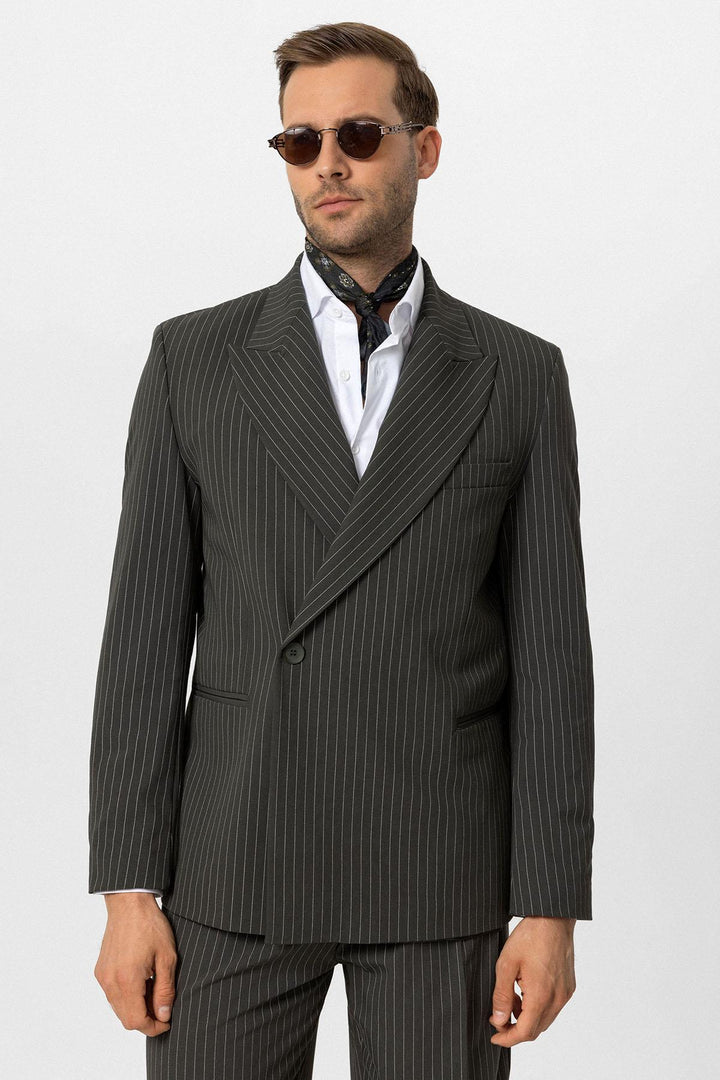 ANT Antioch Khaki Cross Closure Striped Men's Blazer Jacket - Metz
