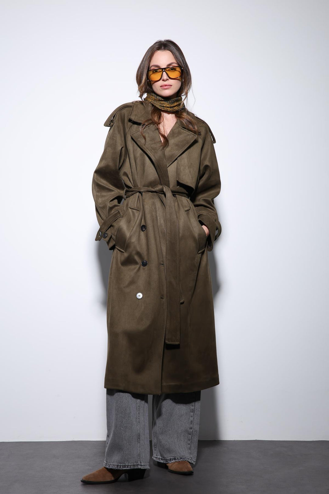 ANT Antioch Khaki Crossover Suede-Look Premium Women's Trench Coat - Toulouse