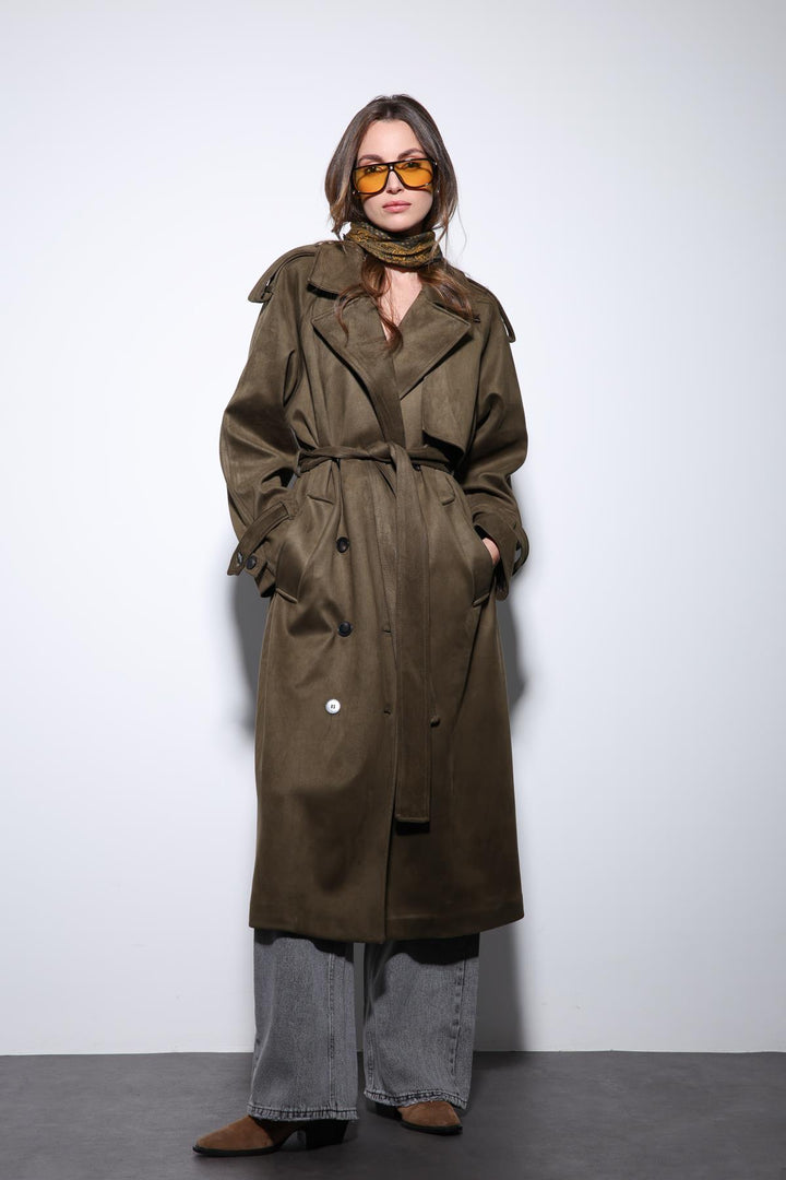 ANT Antioch Khaki Crossover Suede-Look Premium Women's Trench Coat - Toulouse