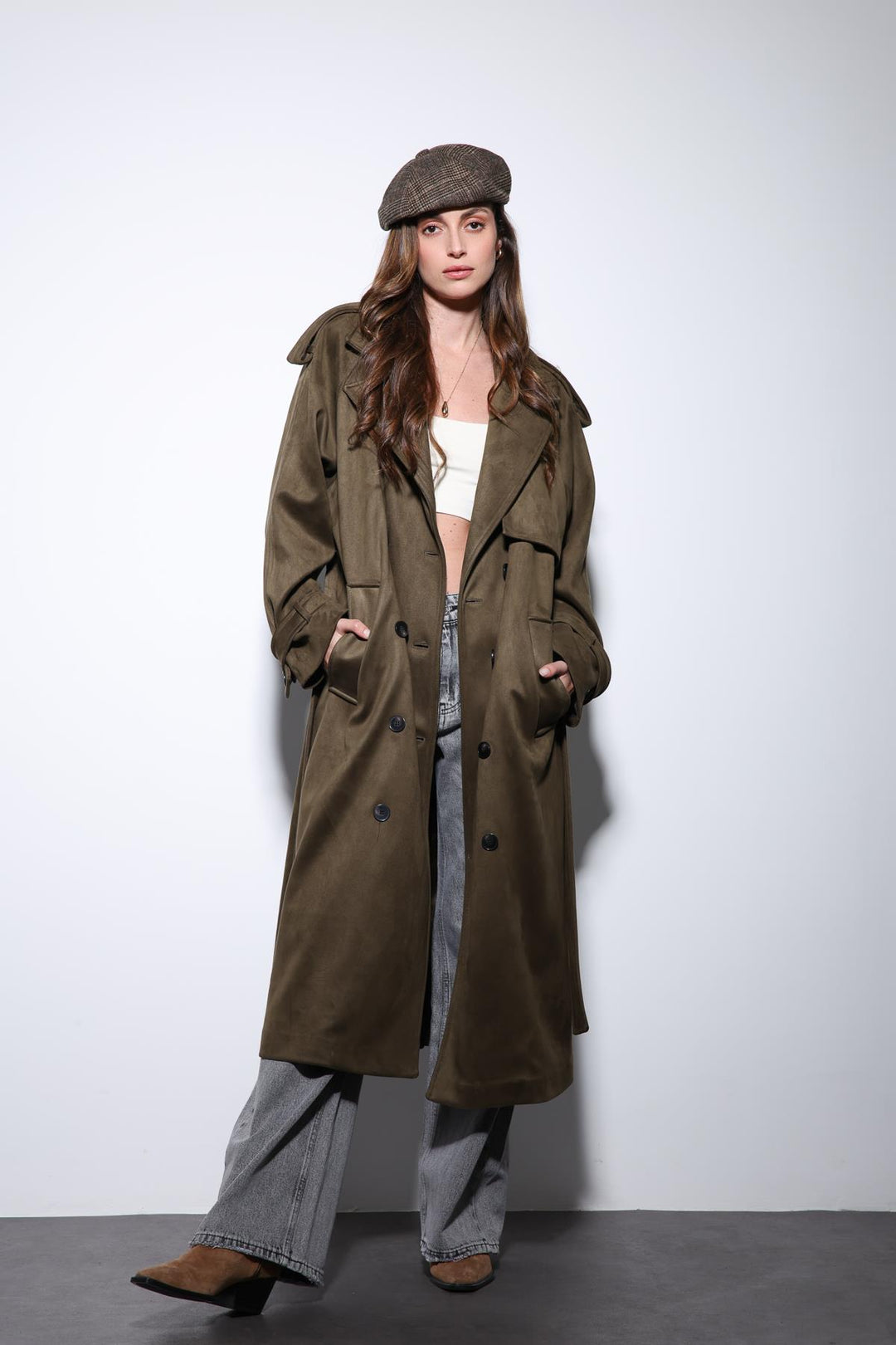 ANT Antioch Khaki Crossover Suede-Look Premium Women's Trench Coat - Toulouse