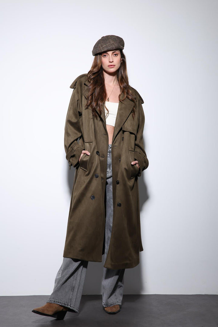 ANT Antioch Khaki Crossover Suede-Look Premium Women's Trench Coat - Toulouse