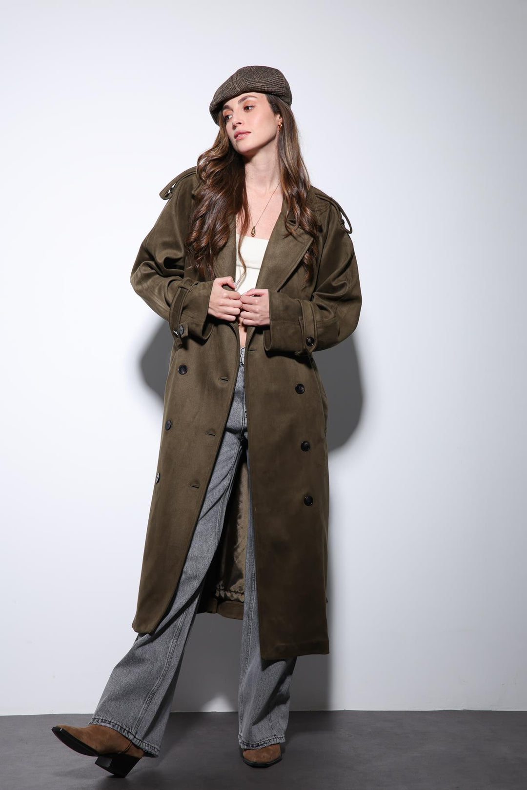 ANT Antioch Khaki Crossover Suede-Look Premium Women's Trench Coat - Toulouse