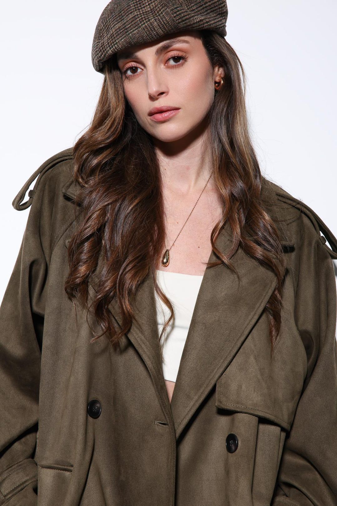 ANT Antioch Khaki Crossover Suede-Look Premium Women's Trench Coat - Toulouse