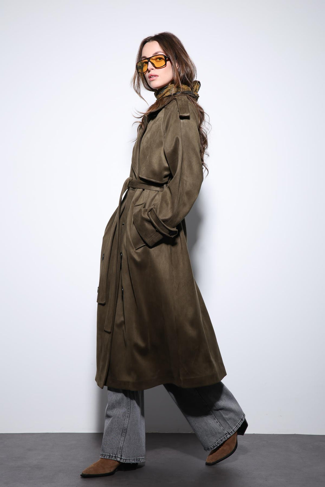 ANT Antioch Khaki Crossover Suede-Look Premium Women's Trench Coat - Toulouse