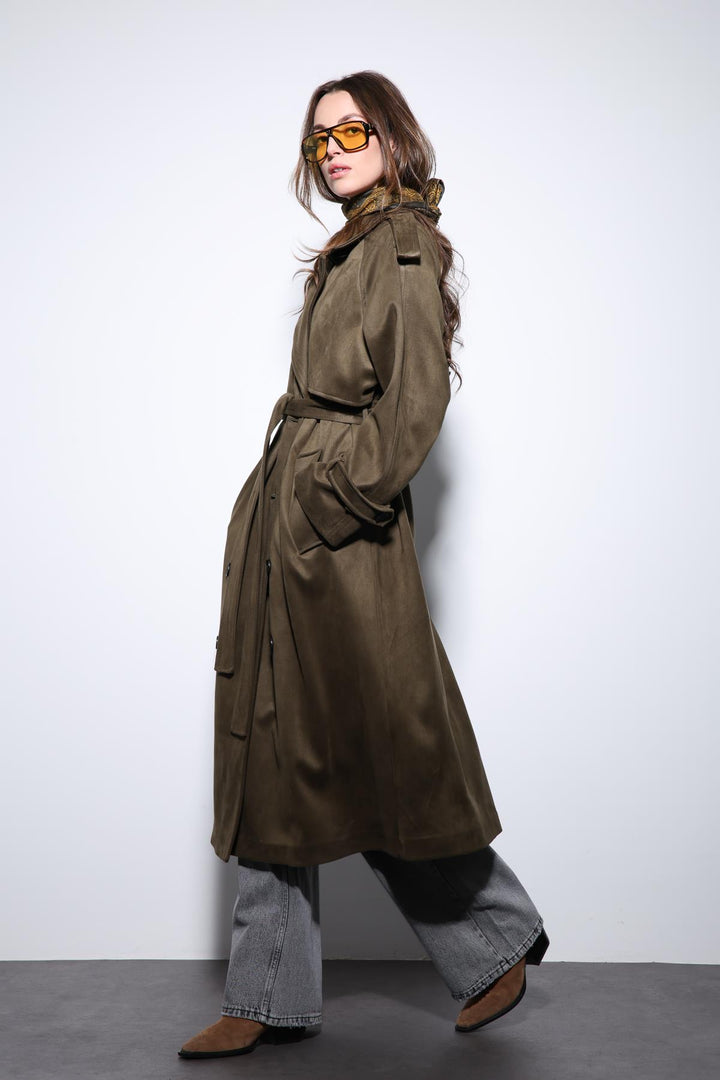 ANT Antioch Khaki Crossover Suede-Look Premium Women's Trench Coat - Toulouse