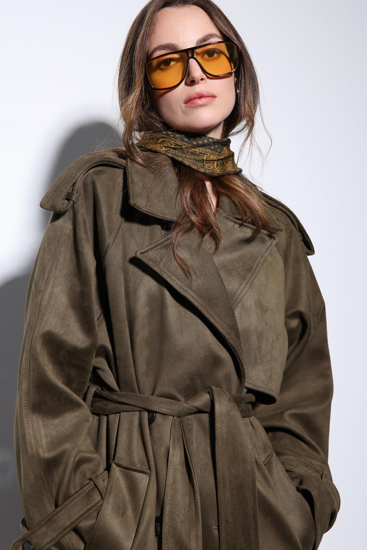 ANT Antioch Khaki Crossover Suede-Look Premium Women's Trench Coat - Toulouse