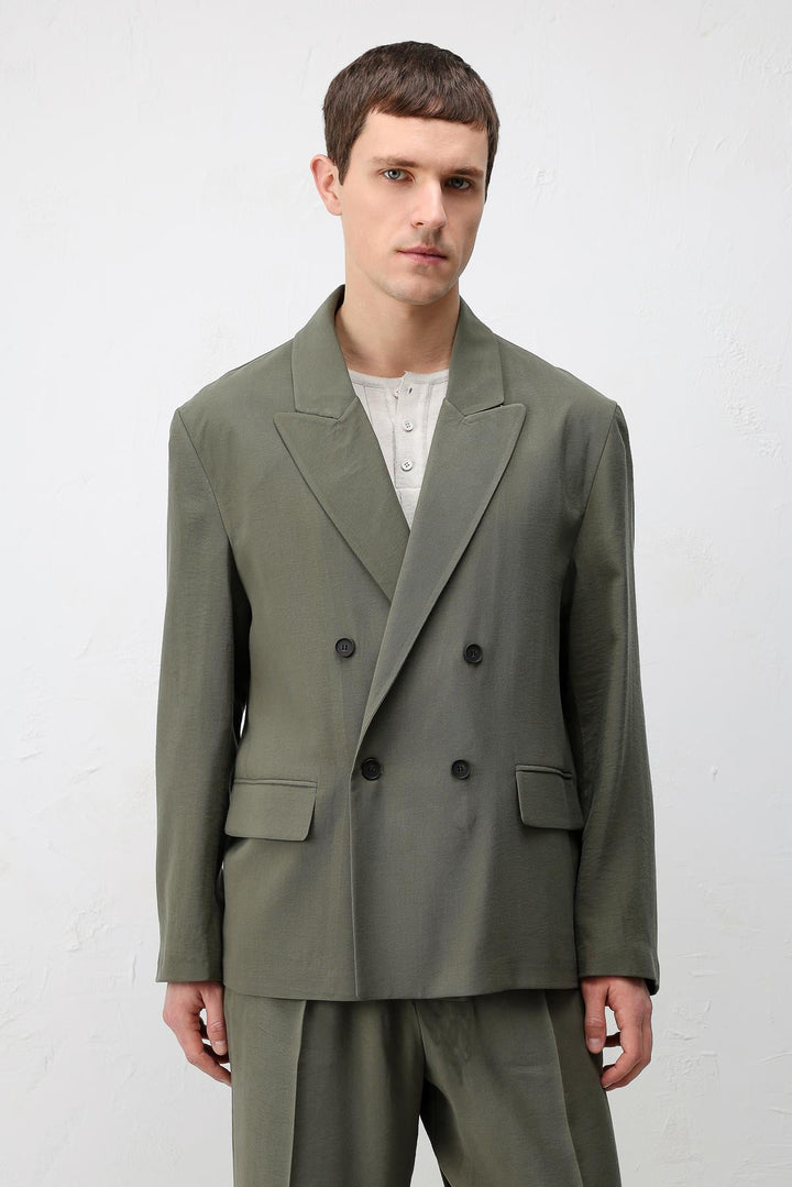ANT Antioch Haki Modal Karışımlı Relaxed Fit Erkek Blazer Ceket - Lawrence