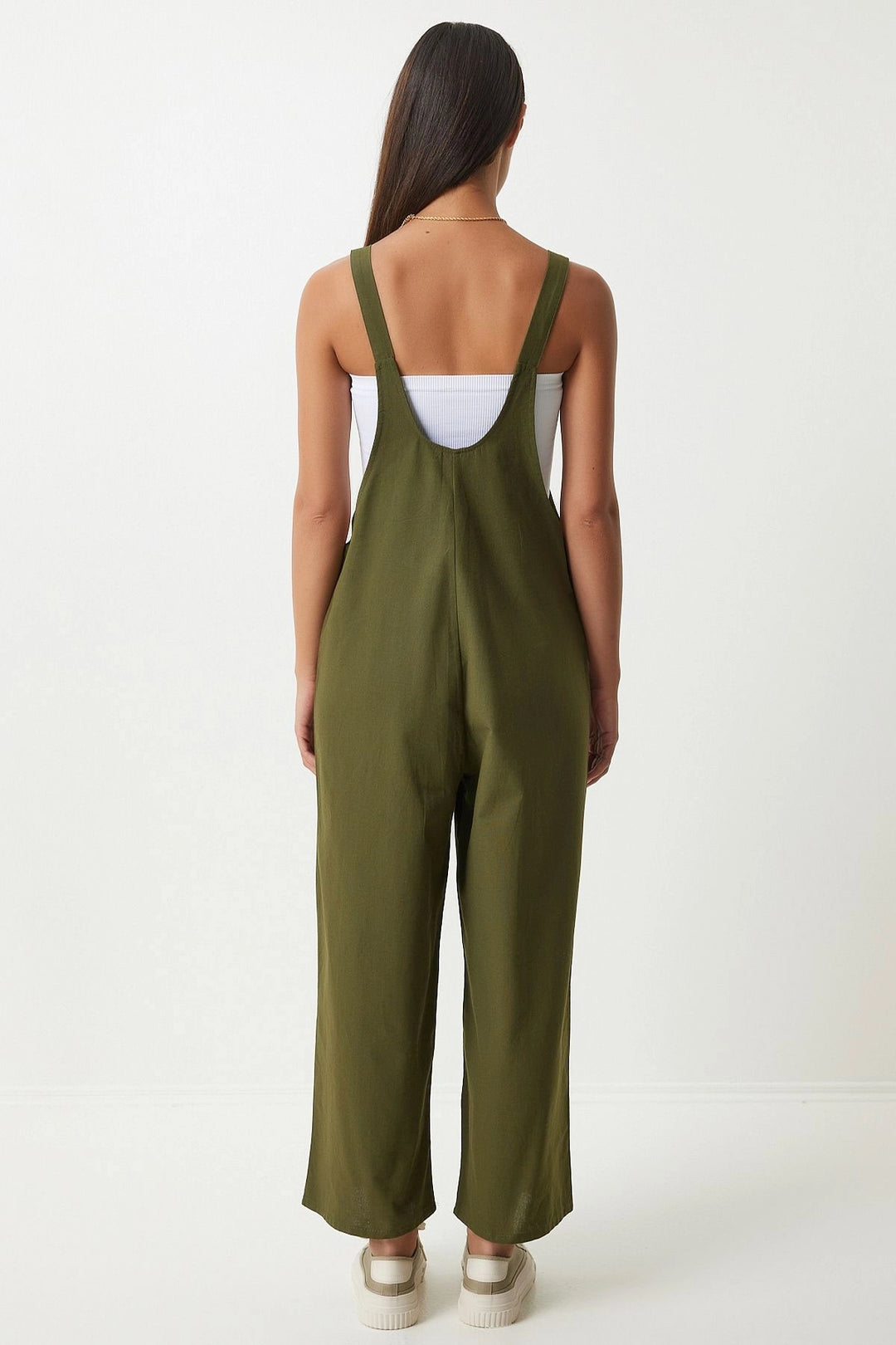 Haki Front Pocketed Strapped Summer Gabardine Gardener Jumpsuit - Fair Lawn