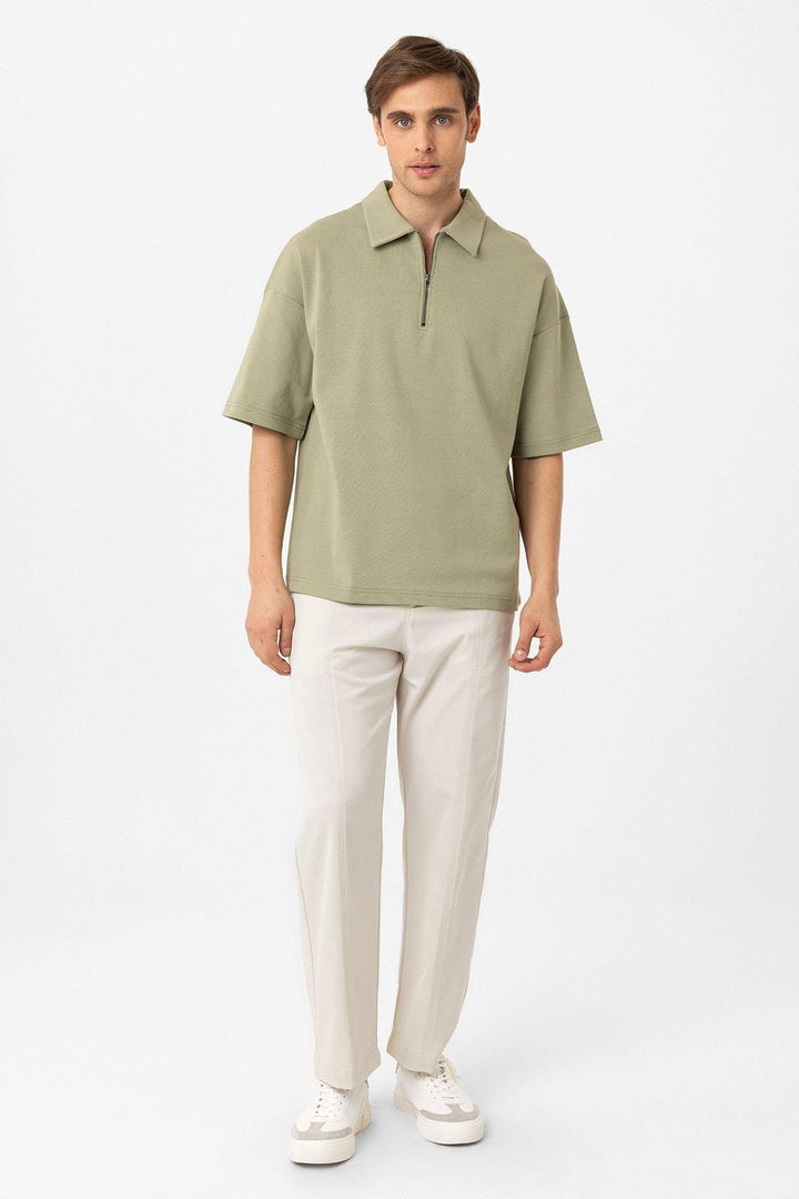 ANT Antioch Haki Oversize Polo Yaka Fermuarlı Erkek T-Shirt - Santarém