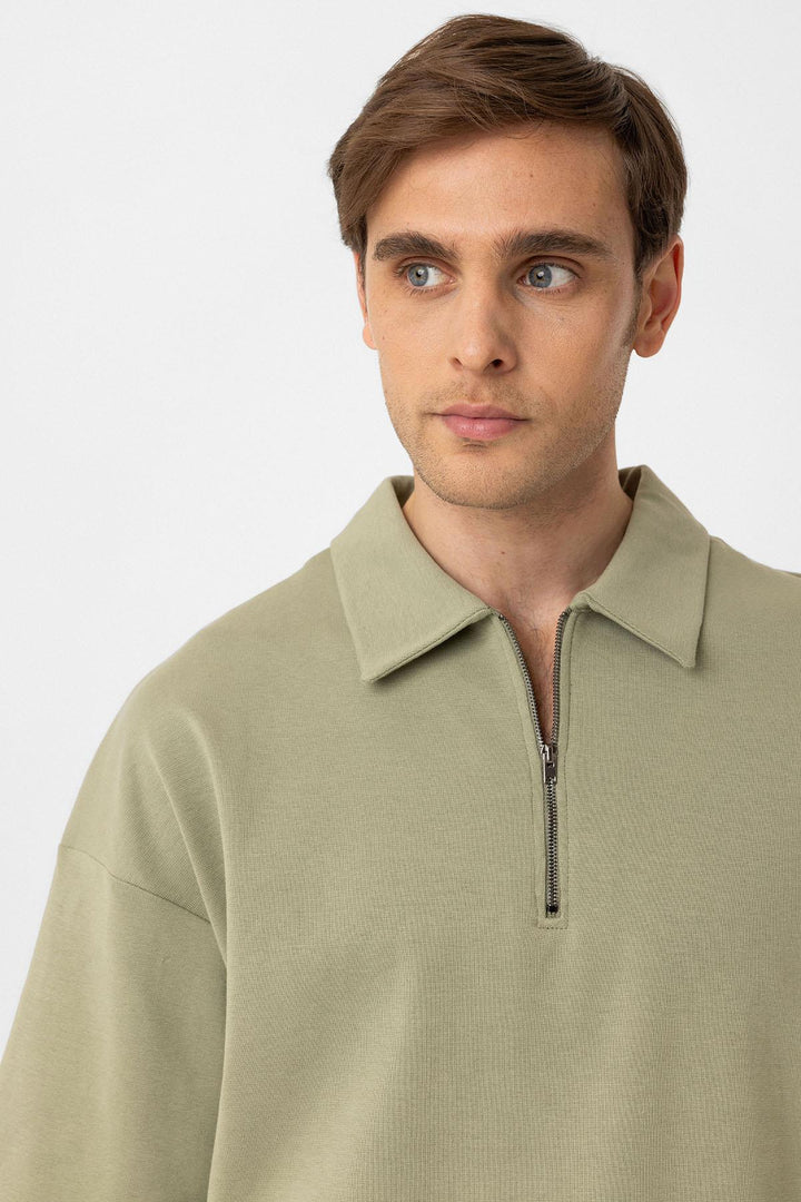ANT Antioch Haki Oversize Polo Yaka Fermuarlı Erkek T-Shirt - Santarém