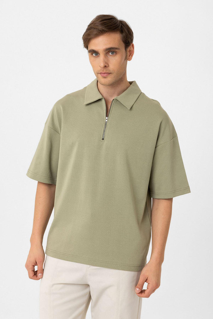 ANT Antioch Haki Oversize Polo Yaka Fermuarlı Erkek T-Shirt - Santarém