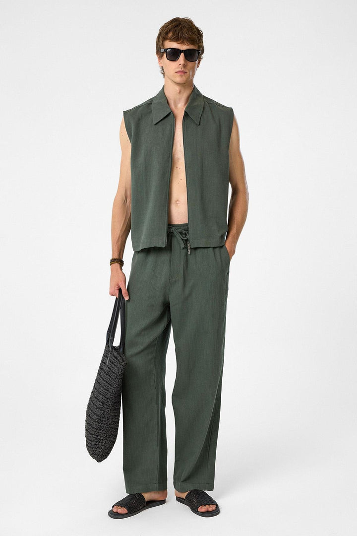 ANT Antioch Haki Polo Yaka Dokulu Erkek Yelek - Salinas