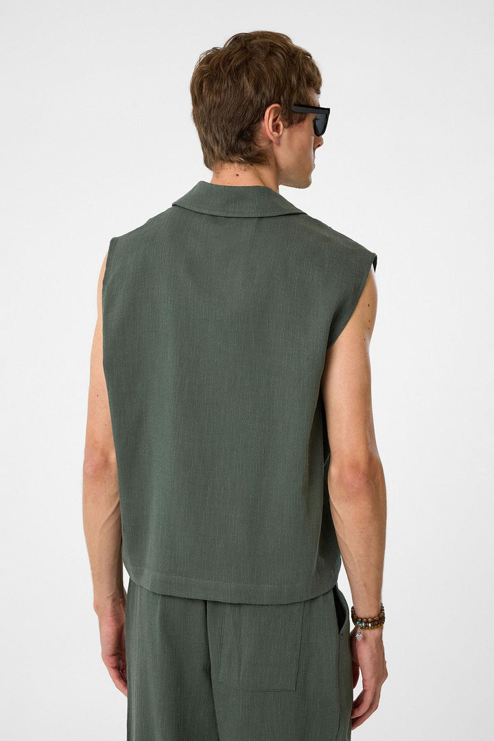 ANT Antioch Haki Polo Neck Textured Men's Vest - Orem