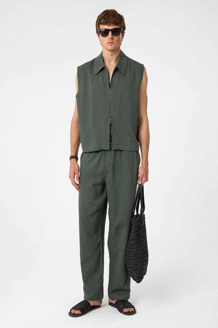 ANT Antioch Haki Polo Yaka Dokulu Erkek Yelek - Salinas