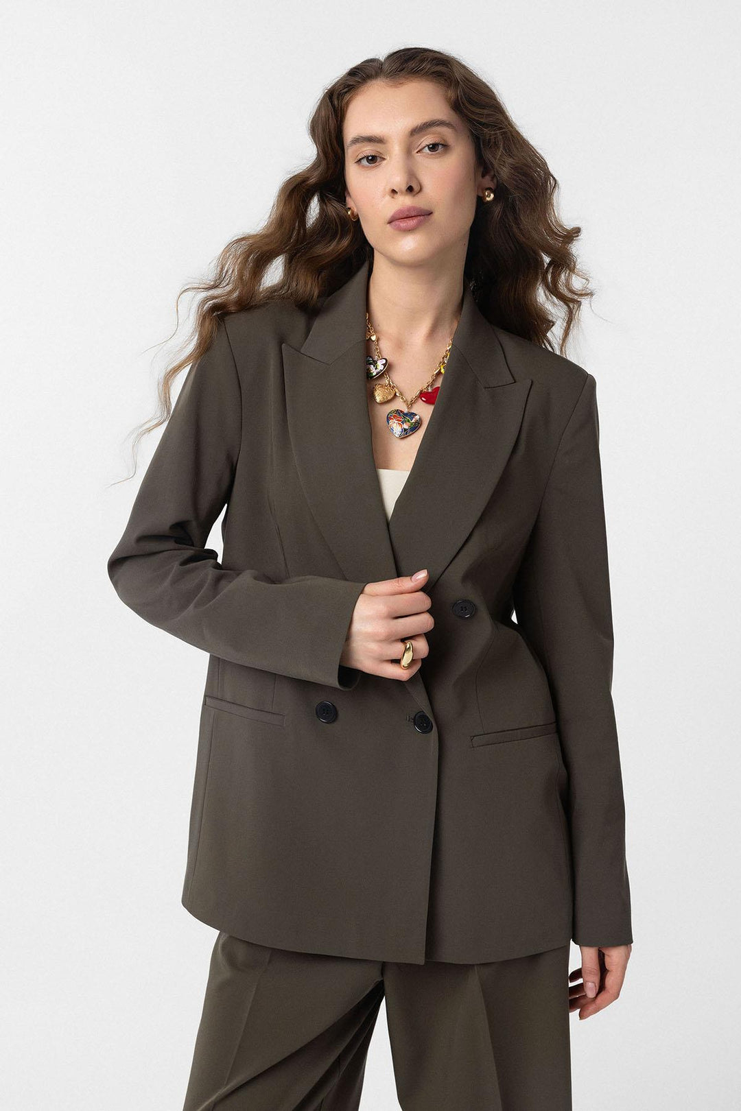 ANT Antioch Haki Regular Fit Double-Breasted Women's Blazer Jacket - Fort Collins