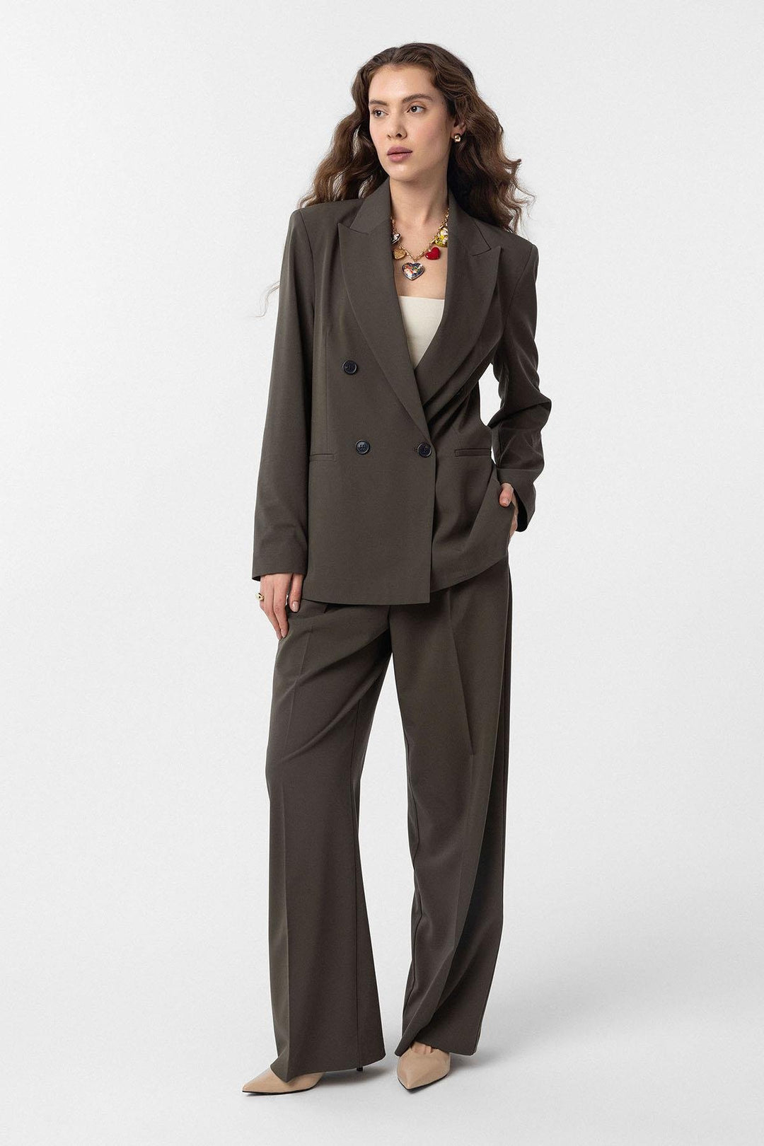 ANT Antioch Haki Regular Fit Double-Breasted Women's Blazer Jacket - Fort Collins