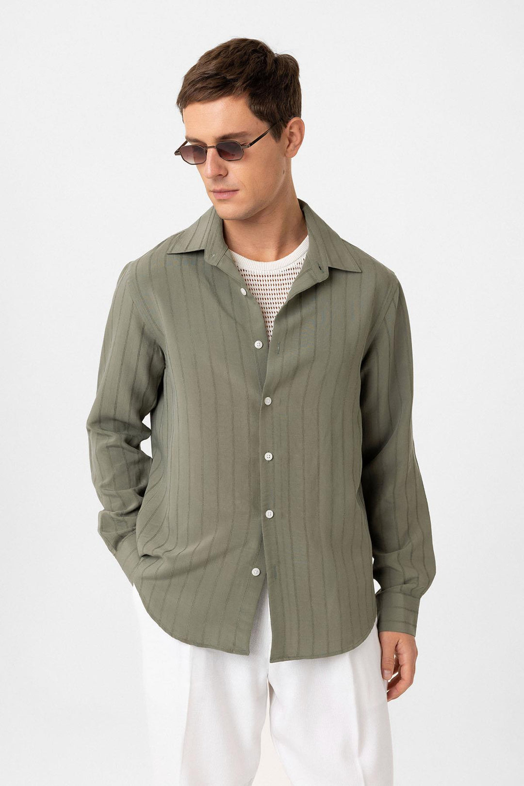 ANT Antioch Haki Relax Fit Striped Men's Shirt - Marana