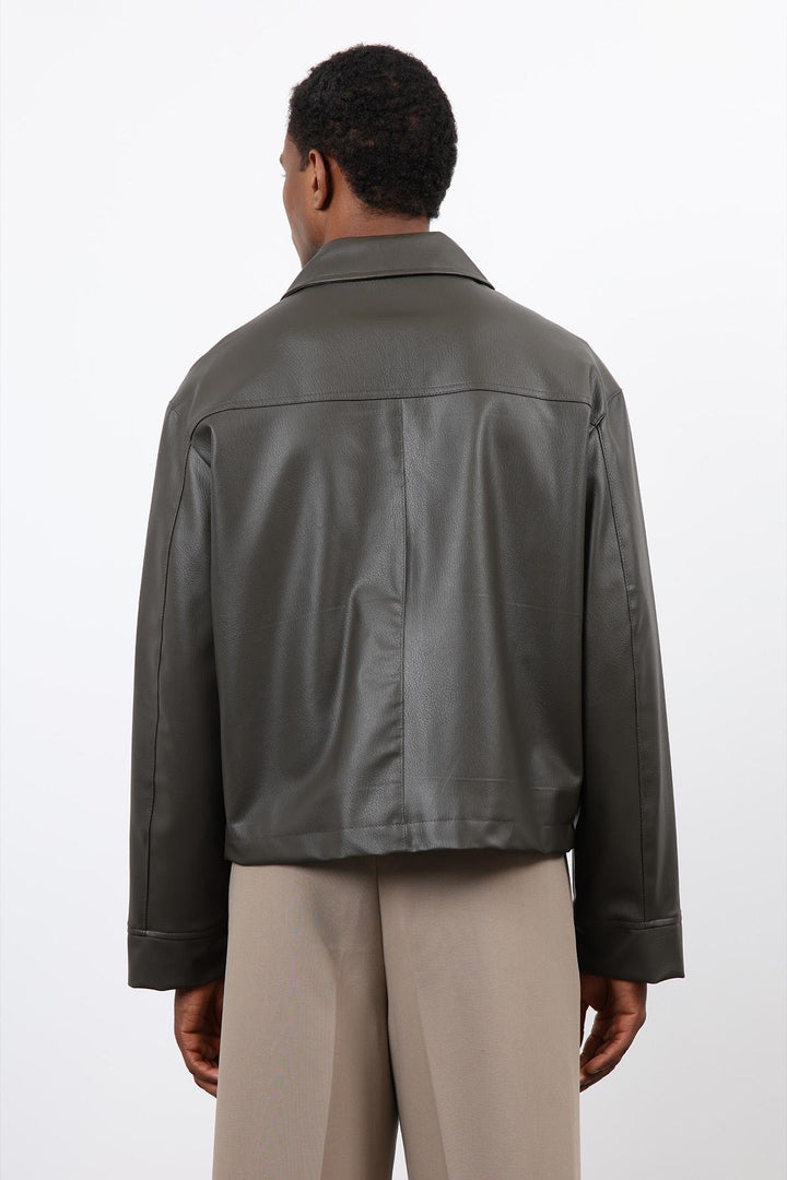 ANT Antioch Haki Relax Fit Erkek Deri Mont - Assen