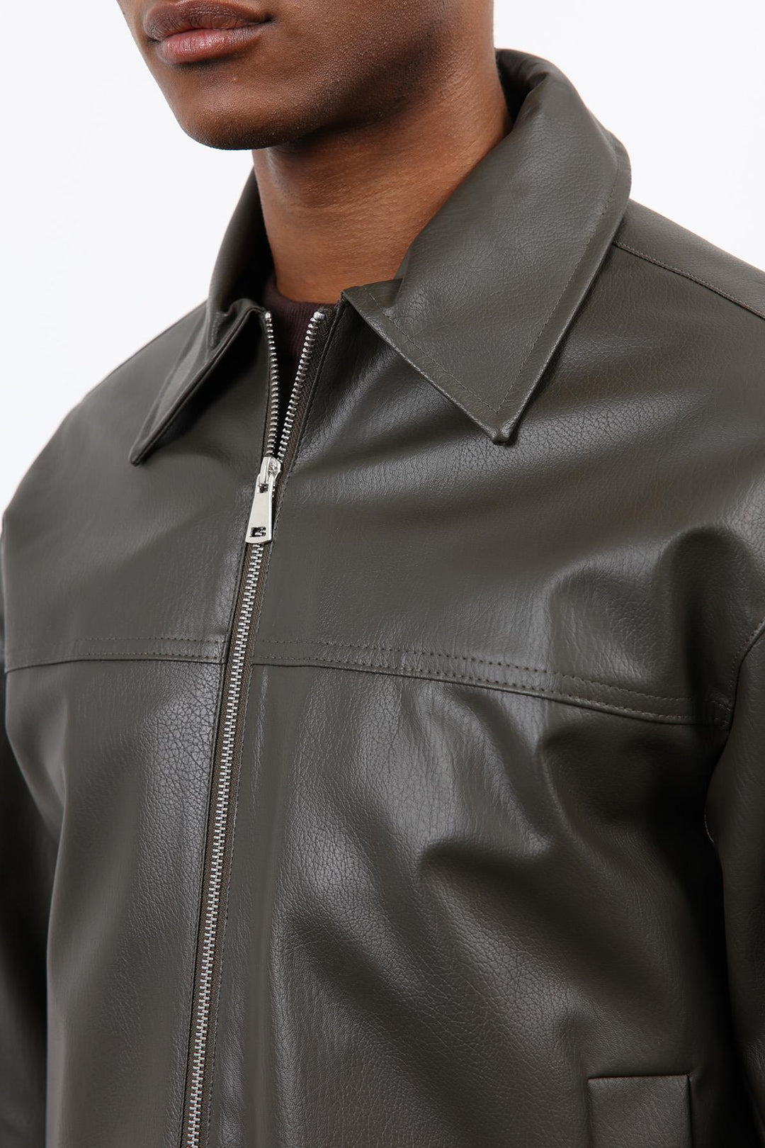 ANT Antioch Haki Relax Fit Erkek Deri Mont - Assen