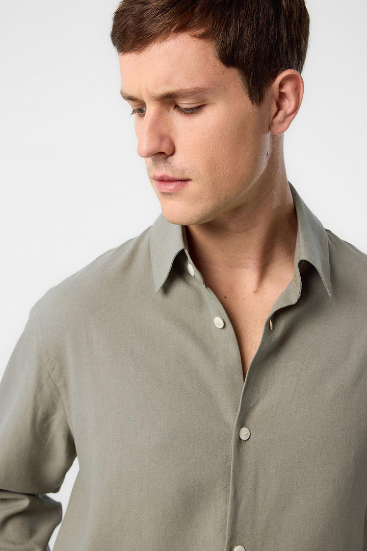 ANT Antioch Haki Relax Fit Linen Blend Men's Shirt - Hamburg