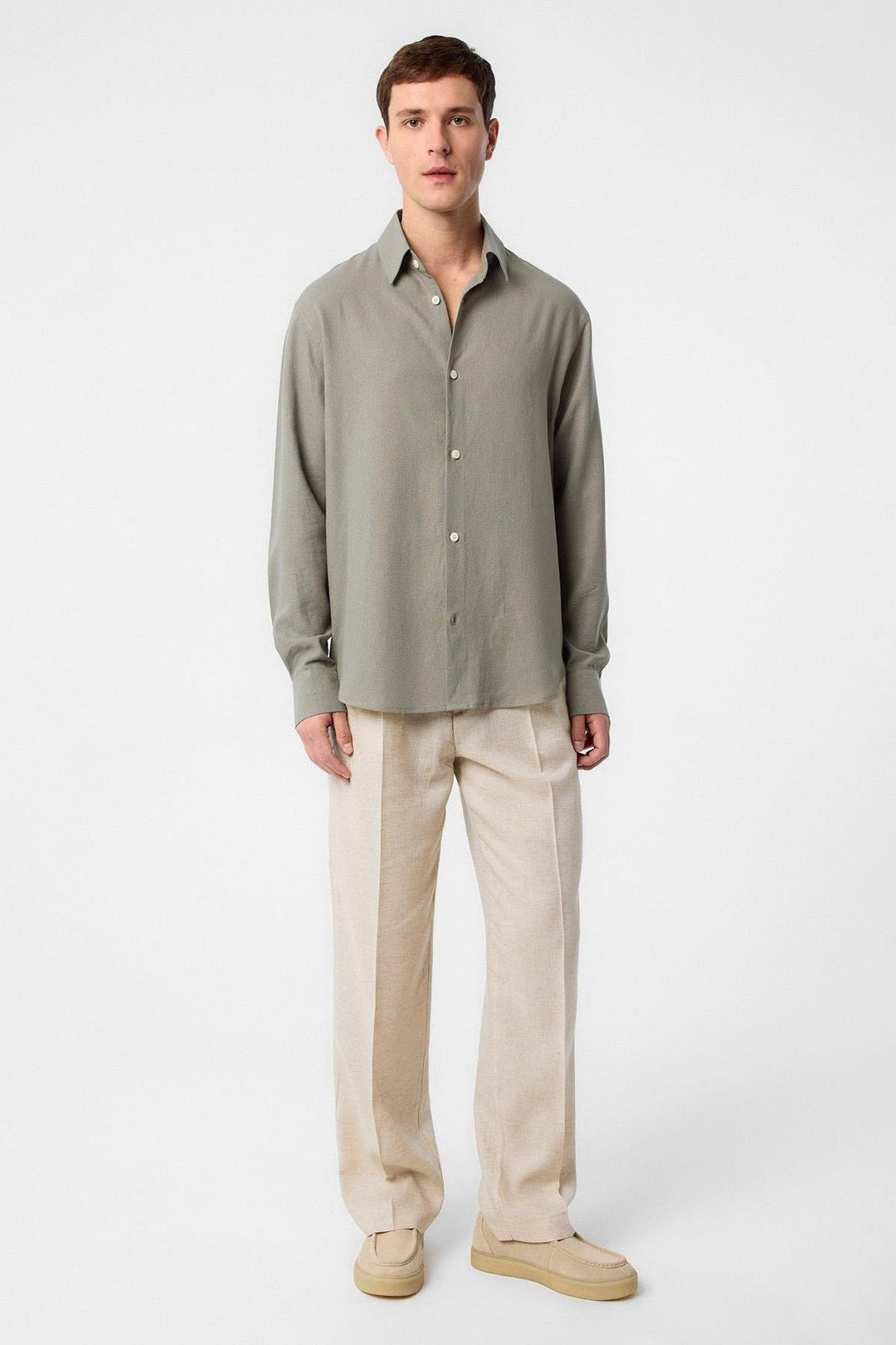 ANT Antioch Haki Relax Fit Linen Blend Men's Shirt - Hamburg
