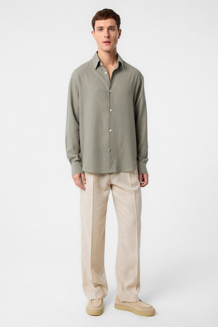 ANT Antioch Haki Relax Fit Linen Blend Men's Shirt - Hamburg