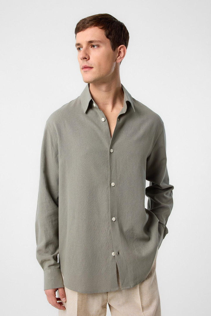 ANT Antioch Haki Relax Fit Linen Blend Men's Shirt - Hamburg