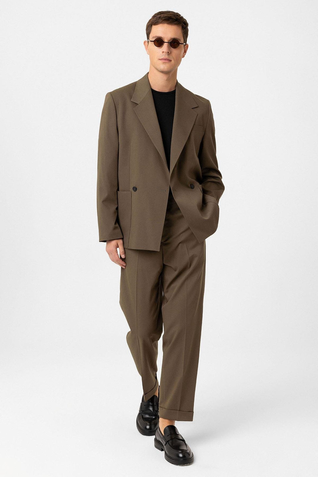 ANT Antioch Haki Relax Fit Double Breasted Closure Men's Technical Blazer Jacket - Tlalmanalco