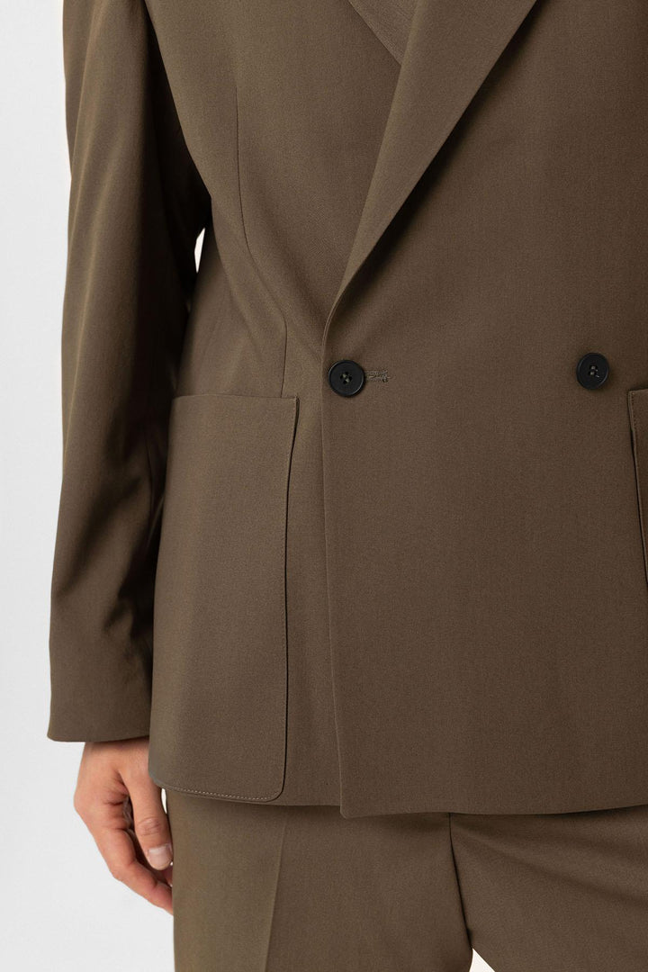 ANT Antioch Haki Relax Fit Double Breasted Closure Men's Technical Blazer Jacket - Tlalmanalco