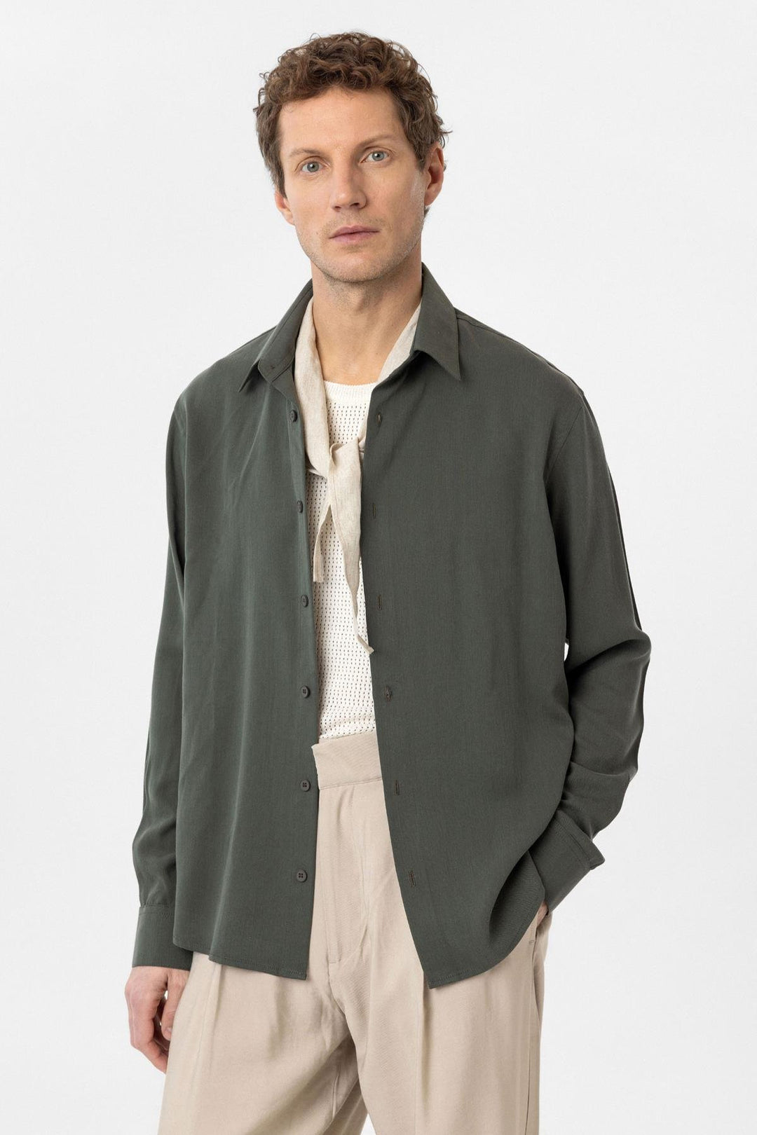 ANT Antioch Haki Relax Fit Lyocell Fabric Men's Shirt - Lingen