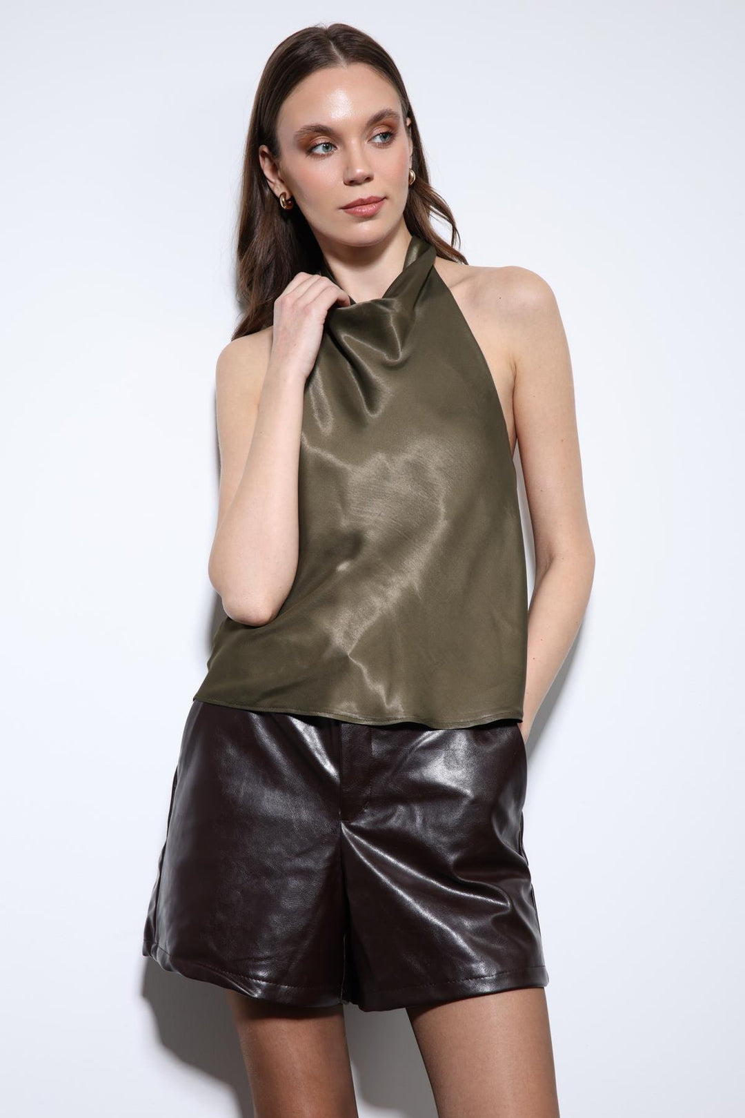 ANT Antioch Satin Halter Neck Women's Top - Maplewood