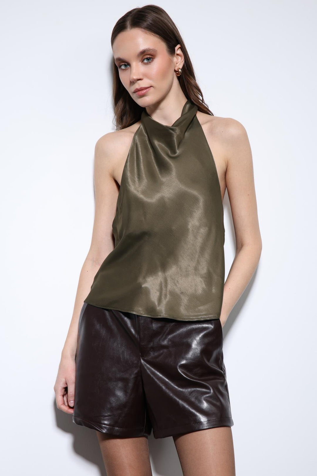 ANT Antioch Satin Halter Neck Women's Top - Maplewood