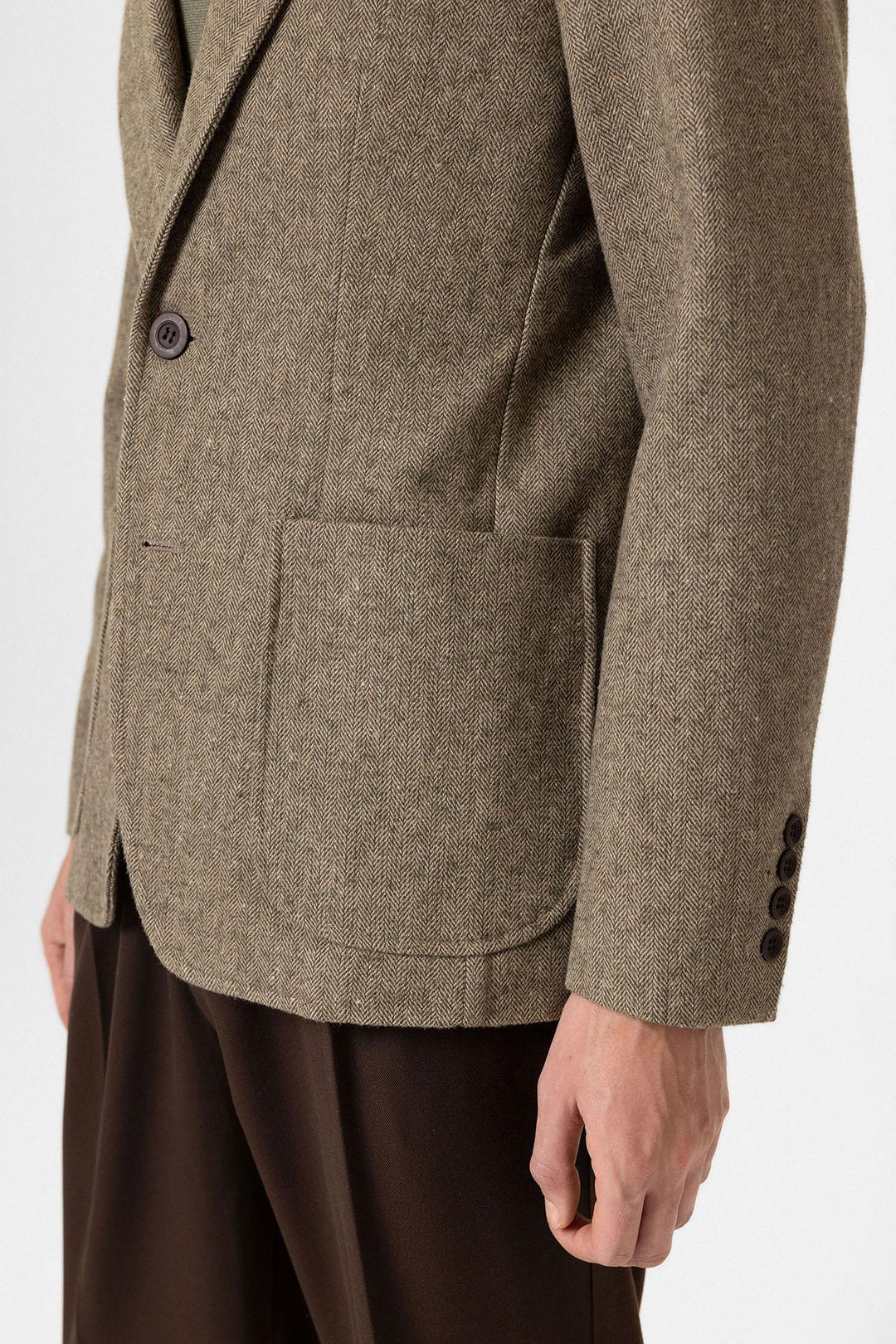 ANT Antioch Haki Slim Fit Herringbone Patterned Men's Blazer Jacket - Plantation