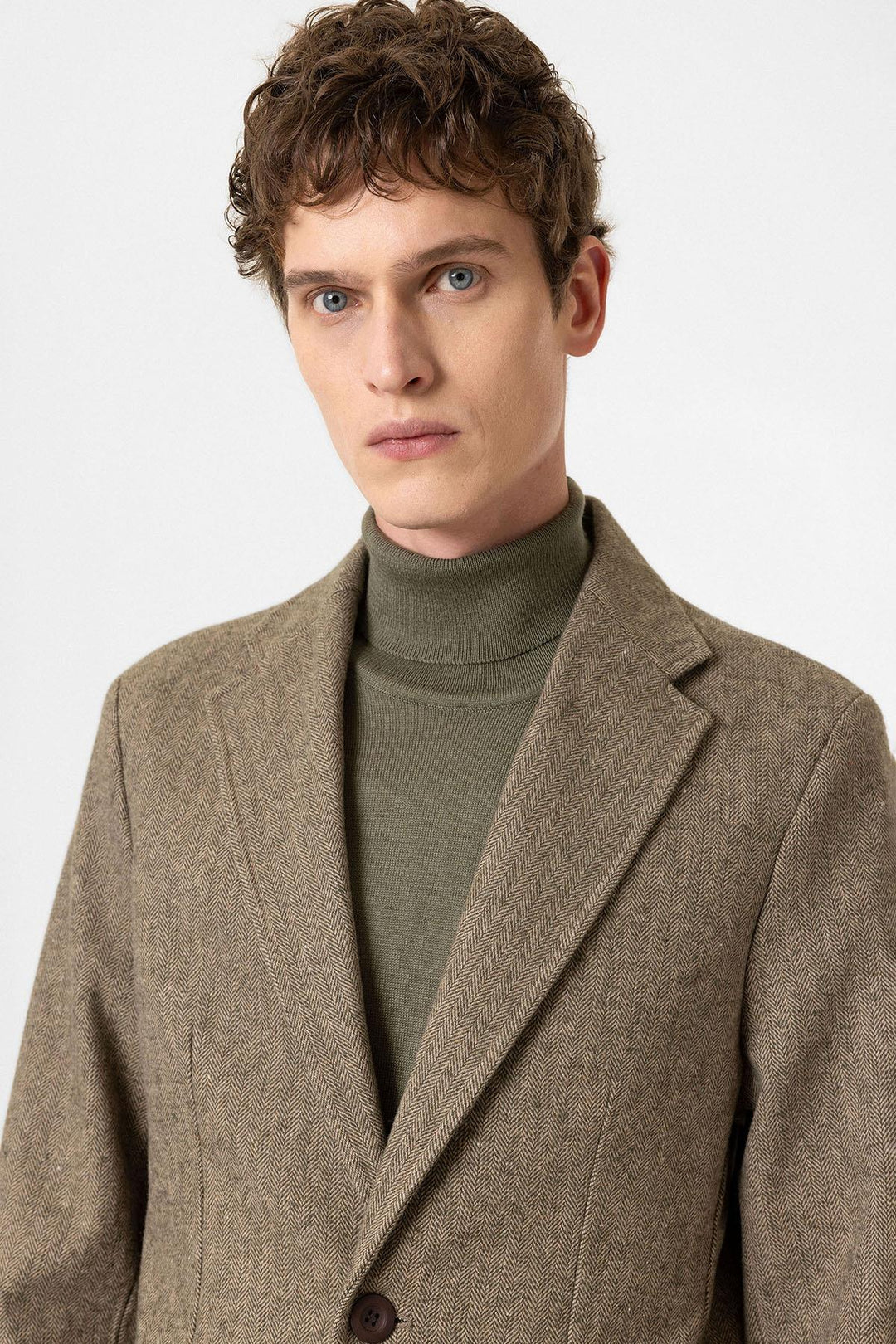 ANT Antioch Haki Slim Fit Herringbone Patterned Men's Blazer Jacket - Plantation