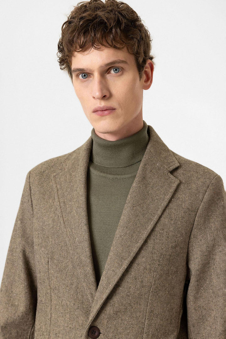 ANT Antioch Haki Slim Fit Herringbone Patterned Men's Blazer Jacket - Plantation